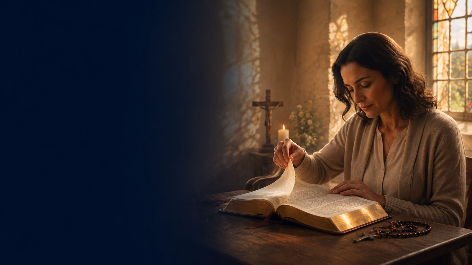Bible ouverte dans une atmosphère lumineuse