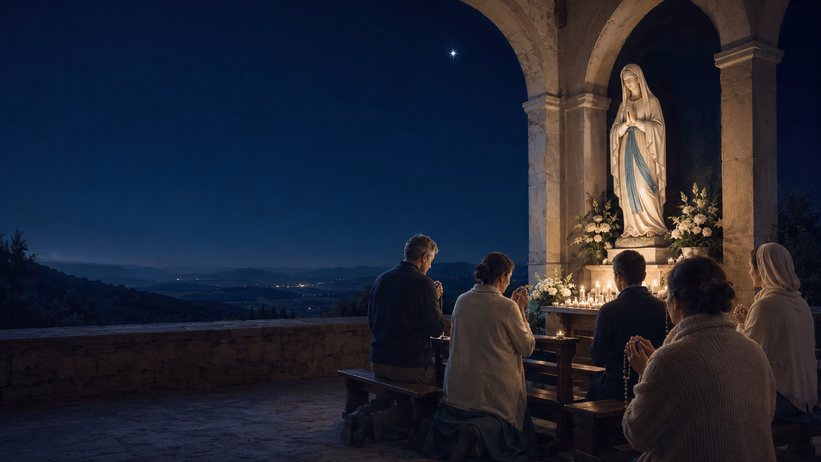 Une scène de prière mariale pour Étoile Notre Dame