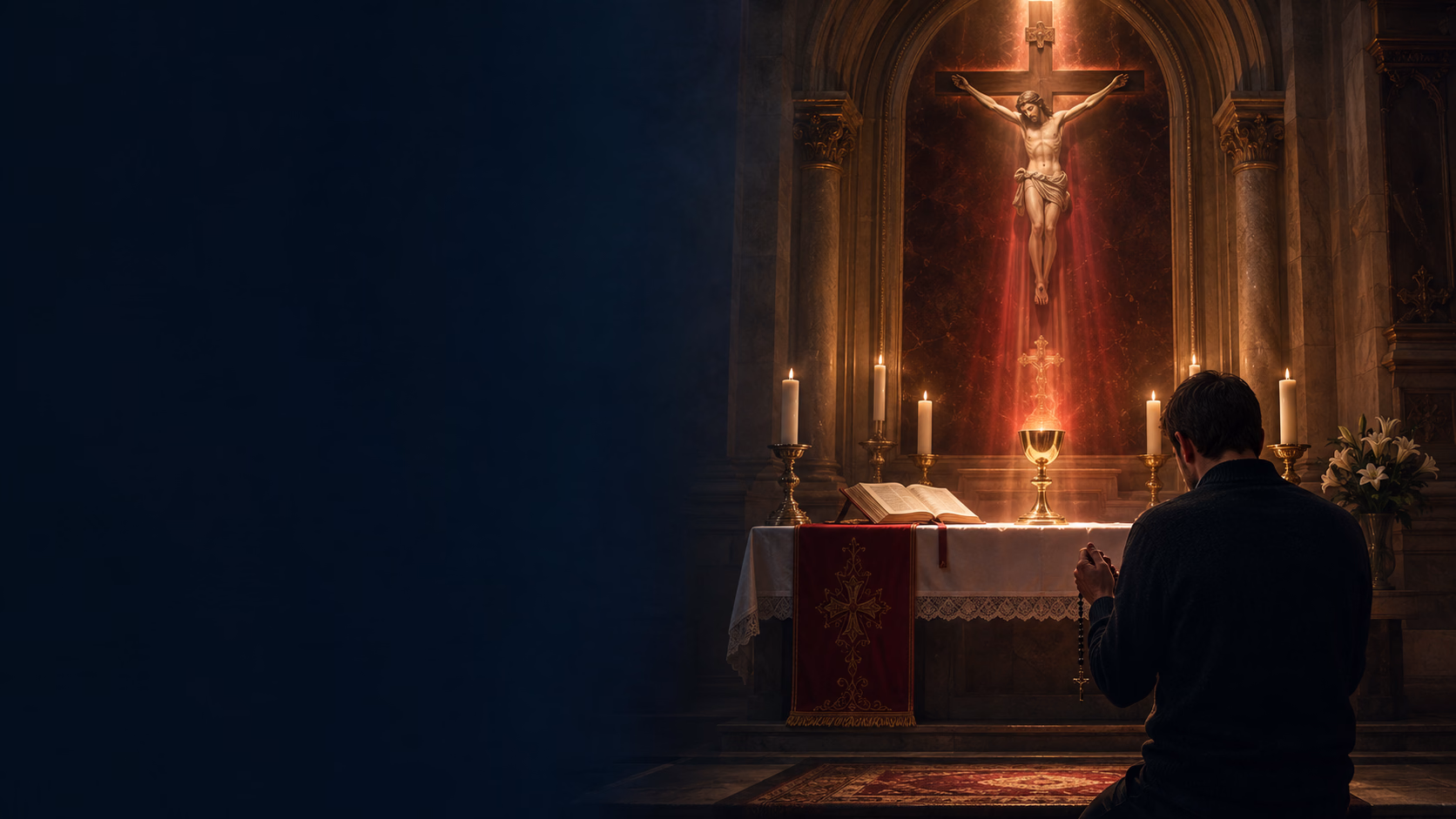 Le Christ et le calice du Précieux Sang dans une lumière sacrée