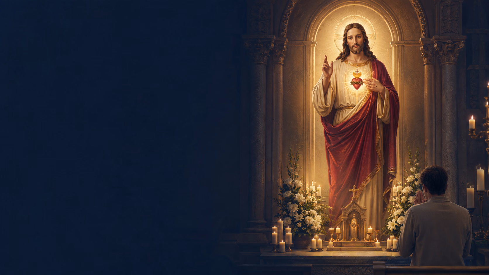 Jésus dans une lumière rayonnante évoquant son Sacré-Cœur