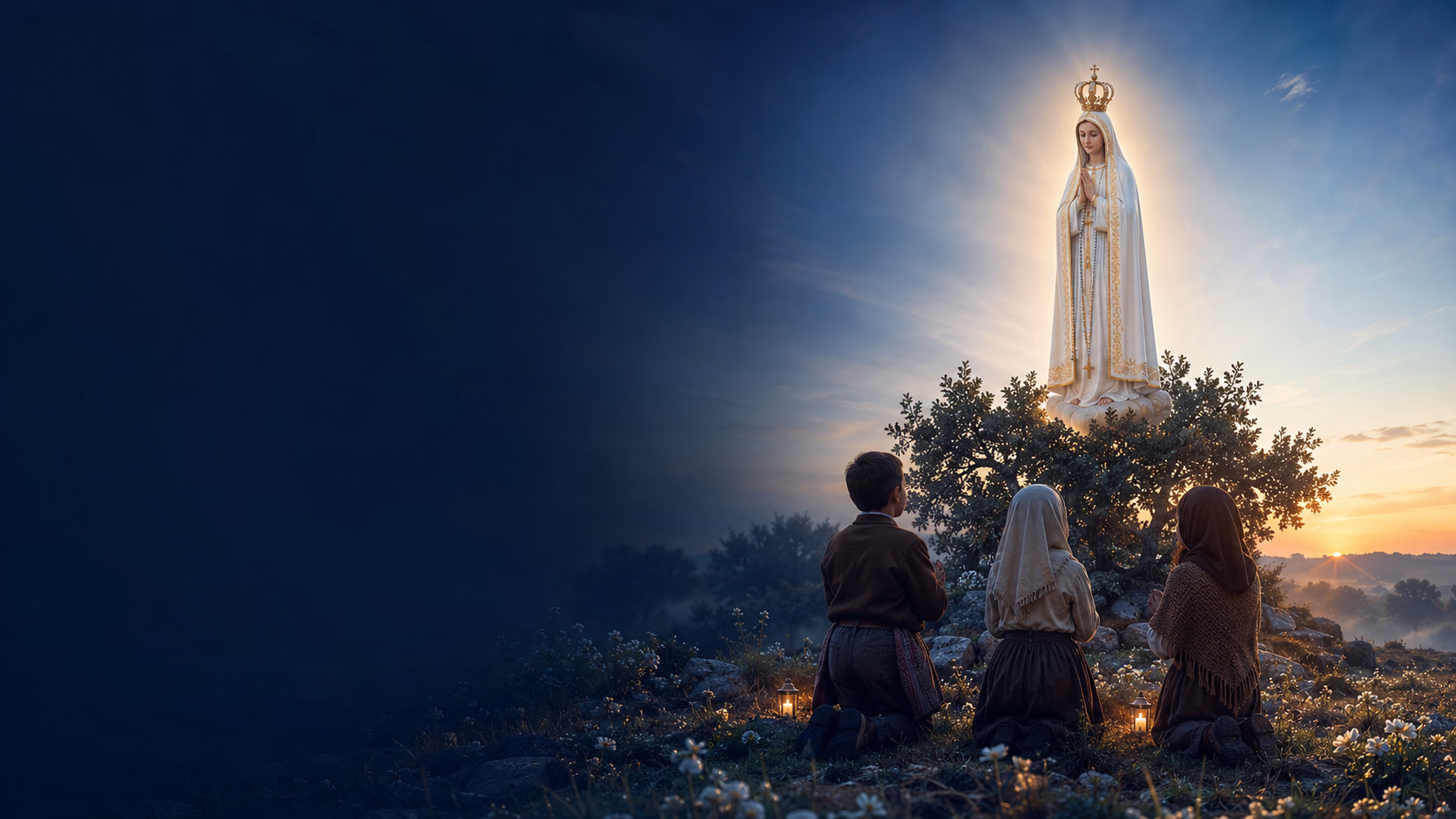 Notre-Dame de Fatima apparaissant aux trois jeunes bergers