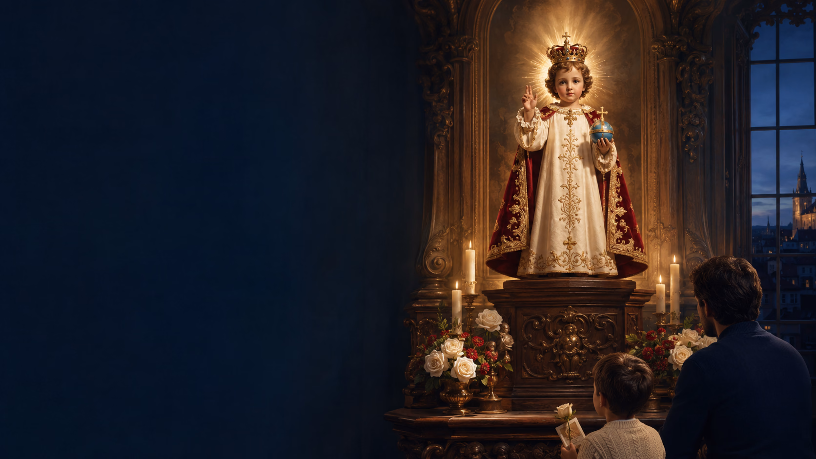 L’Enfant Jésus de Prague dans une lumière de prière