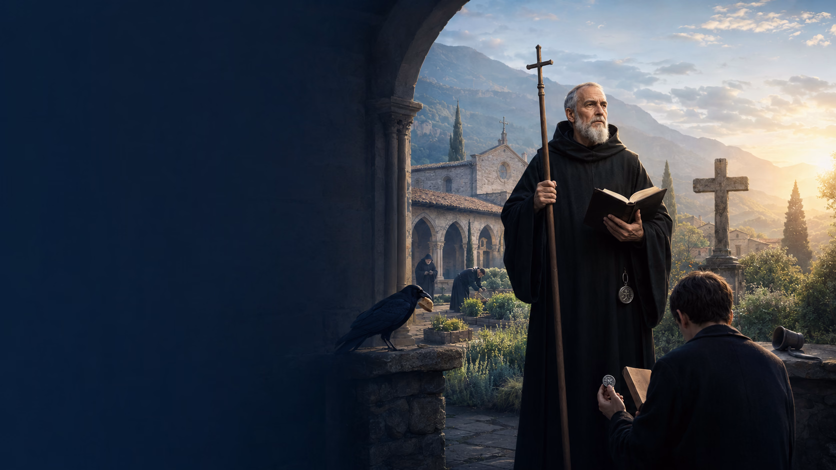 Saint Benoît tenant sa règle et sa croix