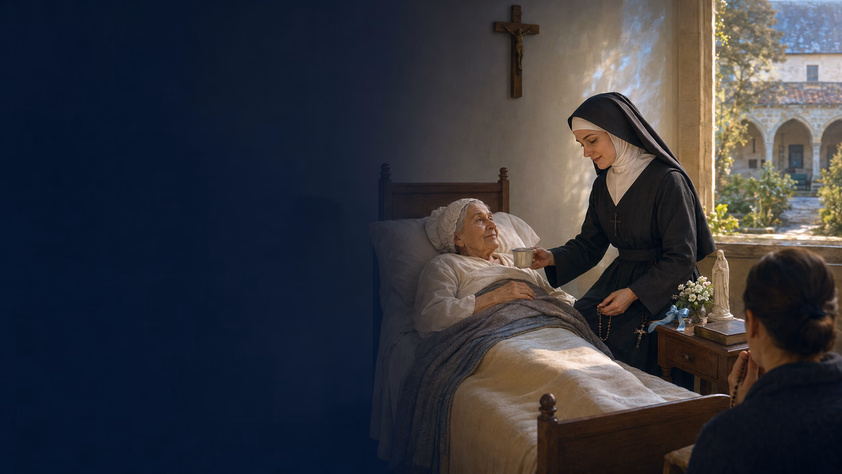 Sainte Bernadette en prière à la grotte de Lourdes