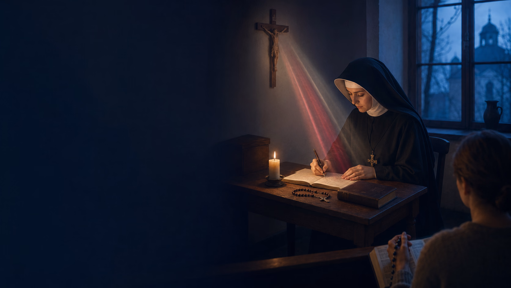 Sainte Faustine devant le Christ Miséricordieux