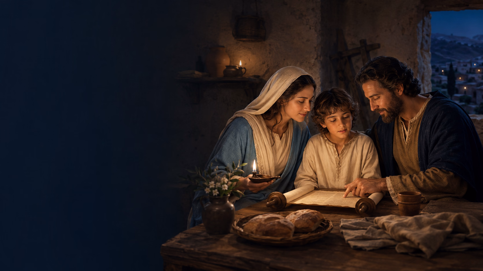Jésus, Marie et Joseph réunis dans la maison de Nazareth